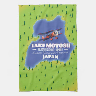 Lake Motosu Japanese Travel map. Tea Towel