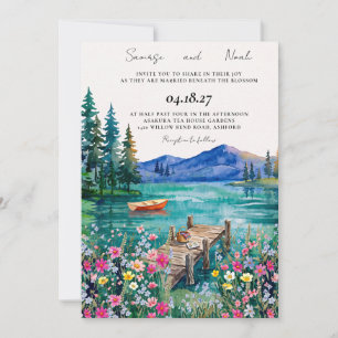 Lake Mountain Watercolor Wedding Invitation