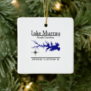 Lake Murray South Carolina Square Map Coordinates Ceramic Ornament