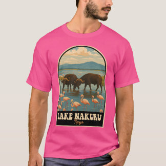 Lake Nakuru Kenya Flamingos And Buffalo Vintage Tr T-Shirt