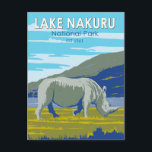 Lake Nakuru National Park White Rhinoceros Travel Postcard<br><div class="desc">Lake Nakuru vector artwork design. A soda lake that's rich in blue-green algae,  which attracts flamingos. The flamingos feed on the algae,  shrimp,  and water insects,  which make the lake appear pink.</div>