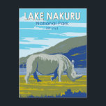 Lake Nakuru National Park White Rhinoceros Travel Postcard<br><div class="desc">Lake Nakuru vector artwork design. A soda lake that's rich in blue-green algae,  which attracts flamingos. The flamingos feed on the algae,  shrimp,  and water insects,  which make the lake appear pink.</div>