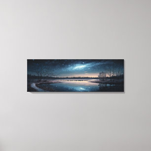 Lake Night Starry Sky Landscape Canvas Print