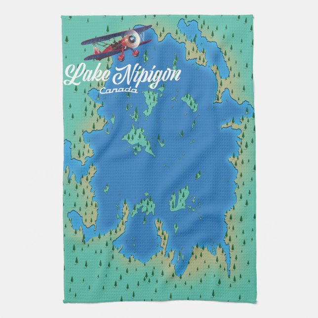 Lake Nipigon Canada map Tea Towel (Vertical)