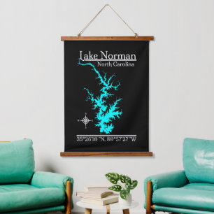 Lake Norman North Carolina Map Coordinates Hanging Tapestry