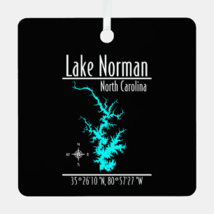 Lake Norman North Carolina Map Coordinates Metal Tree Decoration