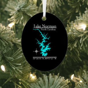 Lake Norman North Carolina Map Coordinates Metal Tree Decoration