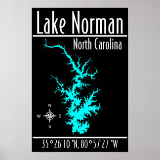 Lake Norman North Carolina Map Coordinates Poster