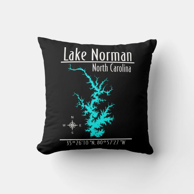 Lake Norman North Carolina Map Throw Pillow (Front)