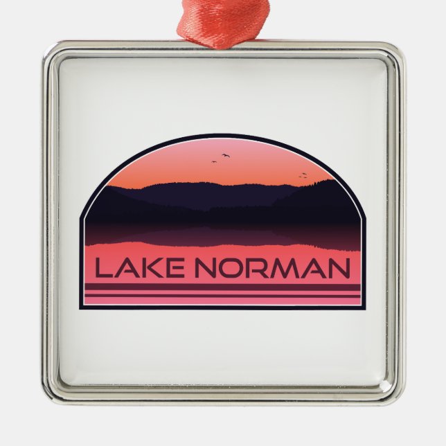Lake Norman North Carolina Red Sunrise Metal Tree Decoration (Front)