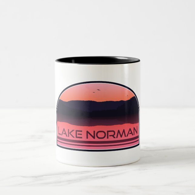 Lake Norman North Carolina Red Sunrise Two-Tone Coffee Mug (Center)