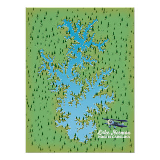 Lake Norman South Carolina retro map Poster