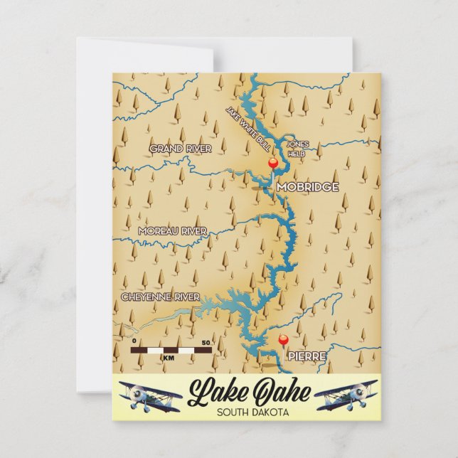 Lake Oahe South Dakota map (Front)