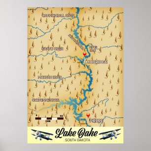 Lake Oahe South Dakota map Poster
