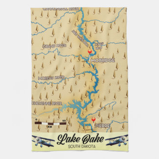 Lake Oahe South Dakota map Tea Towel