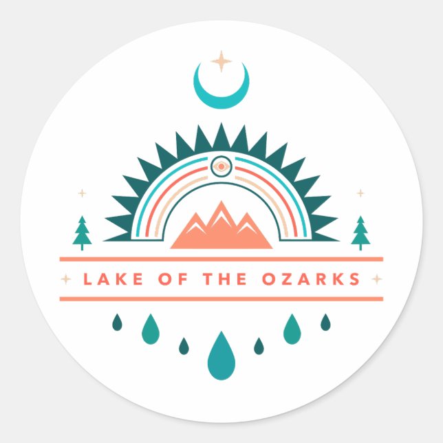 lake of the ozarks boho rainbow moon classic round sticker (Front)