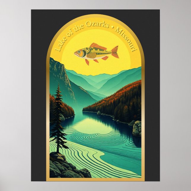 Lake of the Ozarks Missouri landscape fish retro  Poster (Front)
