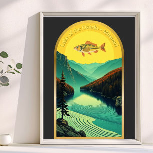 Lake of the Ozarks Missouri landscape fish retro  Poster