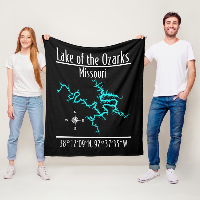 Lake of the Ozarks Missouri Map Fleece Blanket (In Situ)