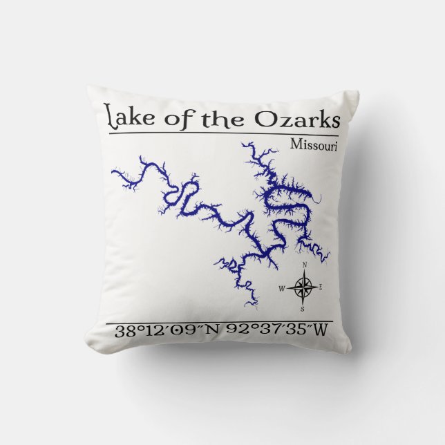 Lake of the Ozarks Missouri Map Throw Pillow Decor (Front)