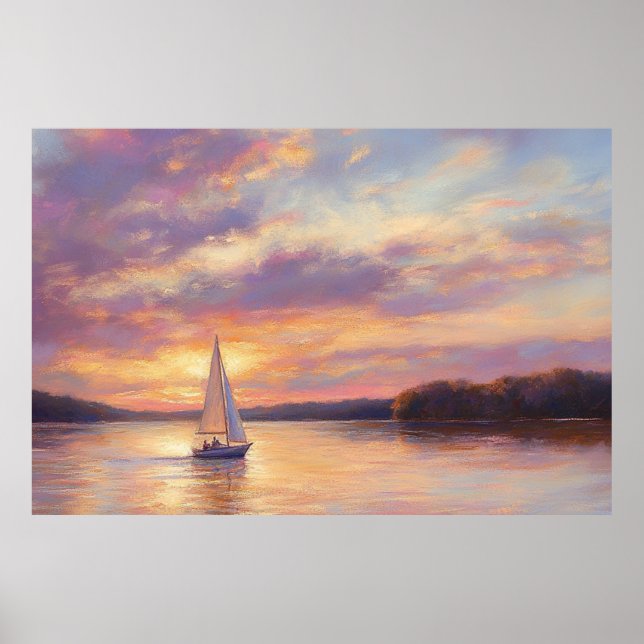 Lake of the Ozarks Sunset Sailboat Watercolor Poster (Front)