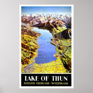 Lake of Thun map, Bernese Oberland, Switzerland Poster