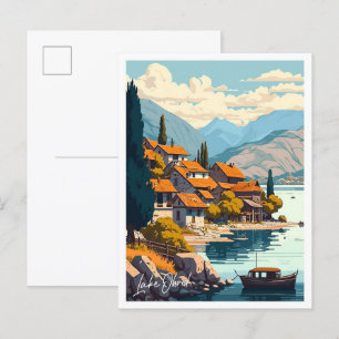 Lake Ohrid Travel Vintage illustration Postcard