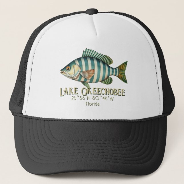 Lake Okeechobee Florida nautical fish clothing  Trucker Hat (Front)