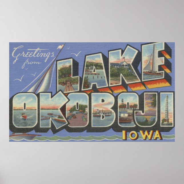 Lake Okoboji, Iowa - Large Letter Scenes Poster (Front)
