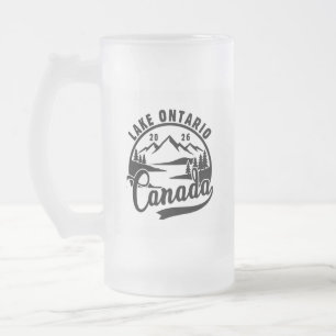 Lake Ontario Black & White Scenic Graphic Frosted Glass Beer Mug
