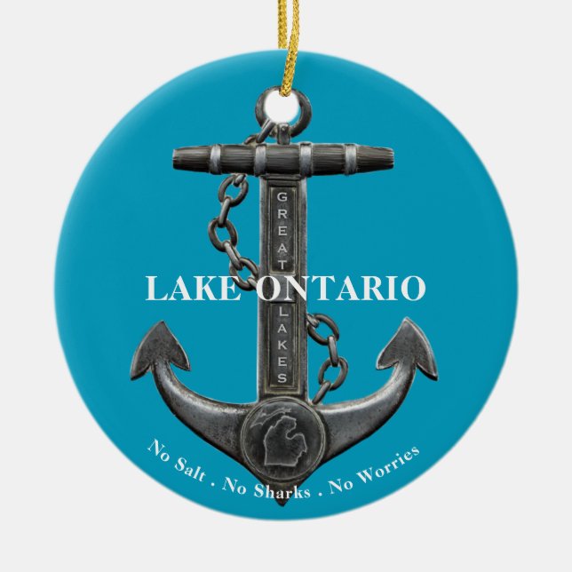 Lake Ontario distressed anchor pirate nautical Ceramic Tree Decoration (Front)