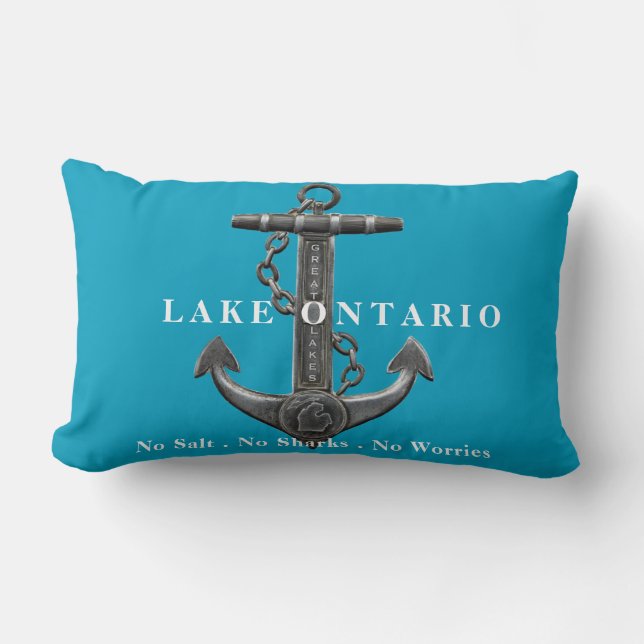 Lake Ontario distressed nautical pirate anchor  Lumbar Cushion (Front)
