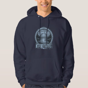 Lake Ontario Etching‑Style Blue & Grayscale Hoodie