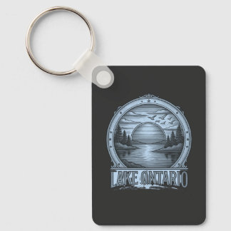 Lake Ontario Etching‑Style | Blue & Grayscale Key Ring