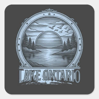 Lake Ontario Etching‑Style | Blue & Grayscale Square Sticker