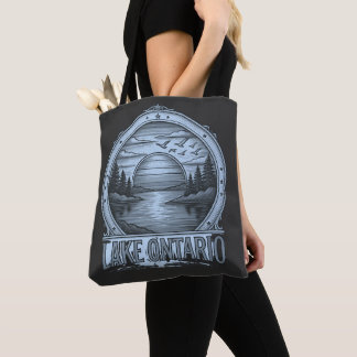 Lake Ontario Etching‑Style | Blue & Grayscale Tote Bag
