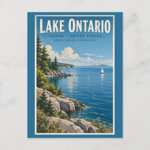 Lake Ontario Illustration Travel Art Vintage Postcard