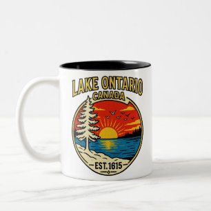 Lake Ontario Pop Art Sunset Canada Est 1615 Two-Tone Coffee Mug