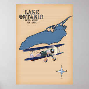 Lake Ontario USA Canada map Poster