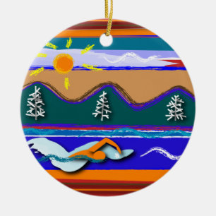 Lake Open Water Swim round ornament