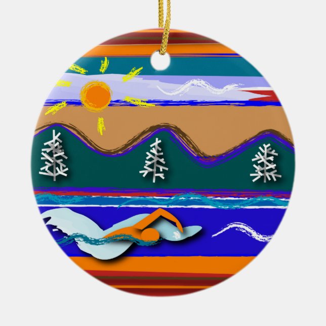 Lake Open Water Swim round ornament (Front)