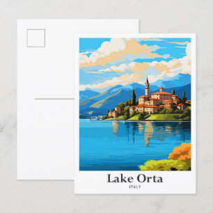 Lake Orta Italy Art Travel Potrait Illustration Postcard