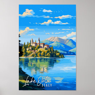 Lake Orta Italy vintage travel art illustration Poster