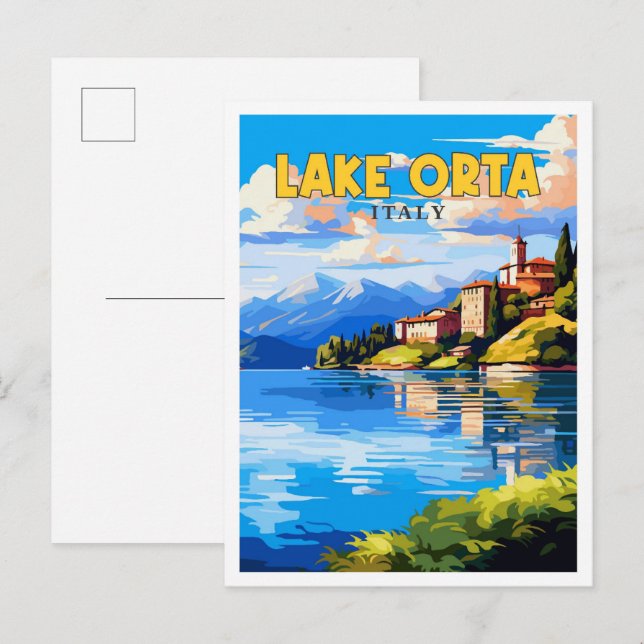 Lake Orta Italy vintage travel illustration Postcard (Front/Back)
