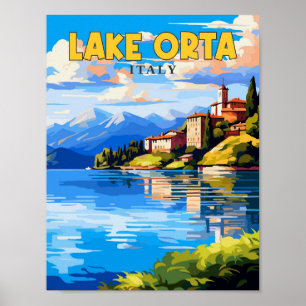 Lake Orta Italy vintage travel illustration Poster