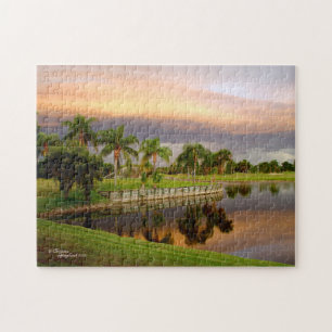 Lake Palm Trees Sunset Florida Puzzle