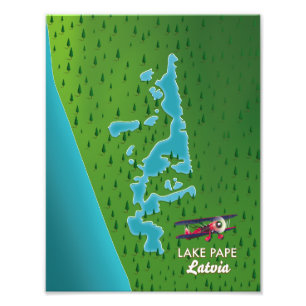 Lake Pape Latvia map Photo Print