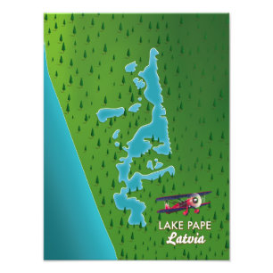 Lake Pape Latvia map Photo Print