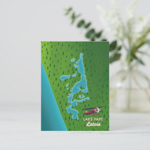 Lake Pape Latvia map Postcard