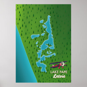 Lake Pape Latvia map Poster